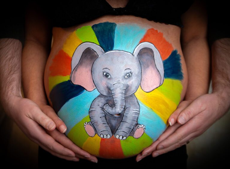 Bellypaint olifant zwangerschap shoot