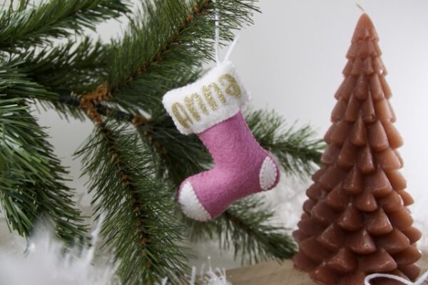 Roze kerstsok met gouden glitter naam Anna